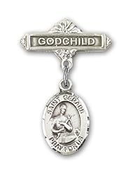 Sterling Silver Baby Badge with St. Gerard Charm and Godchild Badge Pin