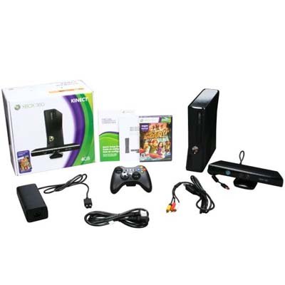 Microsoft Xbox 360 4GB Console with Kinect Slim Gaming Console with Game Pad - Wireless - Black