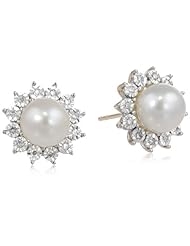 10k Yellow Gold Freshwater Cultured Pearl and Diamond-Accent Earrings