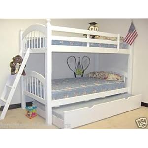 Imports Direct CM-BK524W/Trundle New White Bunk Bed Trundle Bunkbeds Twin All Solid Wood