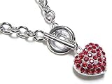 Red Silver Crystal Heart Necklace Jewelry