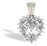14K White Gold Genuine Heart White Topaz and Diamond Pendant