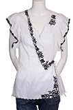 Ellison Cross Over Embroidered Eyelet Peasant Boho Blouse Wrap Top White