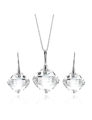 Nickel Free Sterling Silver Necklace & Earring Sets Clear Diamond Shape Large Cubic Zirconia Set Pendant 27Mm X 43Mm Earring 21Mm X 40Mm Chain Adjustable 16"-18"