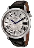 ROTARY Watches:Men's Swiss Made Automatic Silver Guilloche Dial Black Leather