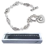Silver & Pearl TOGGLE HEART CHARM Bracelet - Gift Boxed!