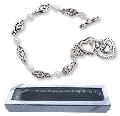 Click here to buy Silver & Pearl TOGGLE HEART CHARM Bracelet - Gift Boxed!.