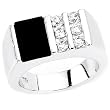 Solid Sterling Silver Cubic Zirconia & Onyx Rhodium Plated Men's Ring with Perfectly Designed Center