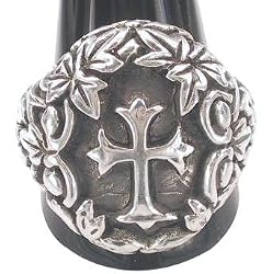 Maltese Cross Engraving Leafs Nature Pewter Ring