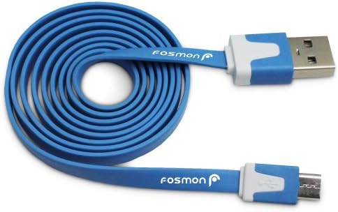 Fosmon Vivid Series Flat Tangle Free Micro USB Cable for Samsung Galaxy S4 S IV S3 S III Galaxy S2 S II Skyrocket Galaxy Note 2 II Epic 4G Touch Vibrant Galaxy S 4G HTC EVO 4G LTE Rezound One X V S Motorola Droid RAZR M Droid Bionic Droid RAZR Atrix 4G Atrix 2 Defy Blackberry Curve 8900 Storm 9530 Tour 9630 Bold 9650 and Other Micro USB Devices - 3 Feet Length (Blue)