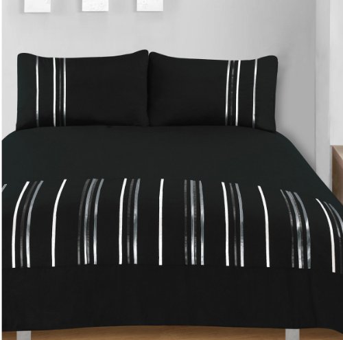 Ribbons Black Soft Touch Complete Duvet Cover Set Double Bed