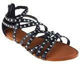 Capelli New York Multi Strap Faux Leather Gladiator With Woven Strips Ladies Sandal Black 10