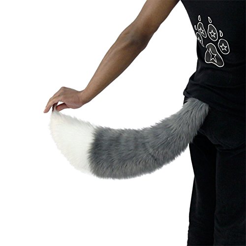 Pawstar Furry Fox Plush Full Tail Adult Unisex Costume Cosplay - Grey and White