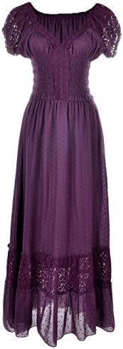 jiuaadsk S/M Fit Peasant Maiden Boho Inspired Cap Sleeve Lace Trim Dress Purple Medium