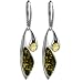 Elegant Collection Lemon-Green Amber and Sterling Silver Lever-back Earrings