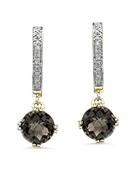 14k Yellow Gold 0.13 Ctw Smokey Quartz Diamonds Earrings