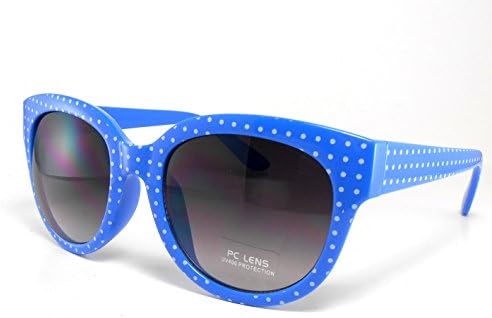 Womens Vintage Retro Oversized Wayfarer Sunglasses Blue and White Polka Dot
