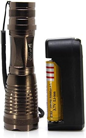 Luxury Titanium Metal CREE xml 2000 Lumen Flashlight (Emergency / Safety / Security) With Smart Charger + 18650 Li-ion 5000mAh Battery (Gold E6 Kit)