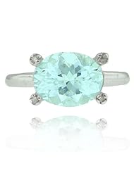 14k White Gold Aquamarine Oval Gemstone and Diamond Ring, Birthstone of March