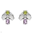 Earrings With 1.35ctw Precious Stones - Genuine Amethysts, Diamonds and Peridots Made of 925 Sterling silver. Total item weight 7.0g Length 15.5mm