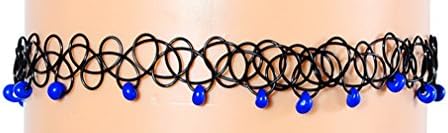 Oursar Black Stretch with Blue Beads Henna Tattoo Choker Collar Necklace