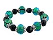 Bracelet - B30 - Faceted Glass and Lampwork Style Glass Beads - Stretch ~ Black and Green