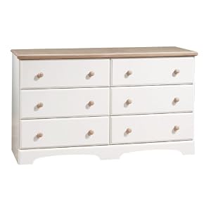 South Shore Furniture, Summertime Collection, Double Dresser, Pure White and Natural Maple