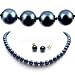 AugustinaJewelry AAA Quality 18 Inch Round 7-7.5mm Black Akoya SaltWater Cultured Pearl Necklace & Earrings Set