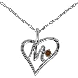 10k White Gold and Gemstone Choice M Initial Pendant, 17