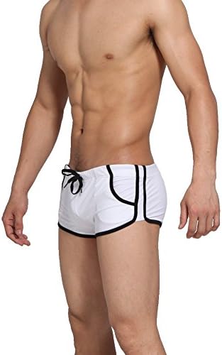 eMayLu Men's Solid Swimwear Swimming Trunks (White Black Size L)
