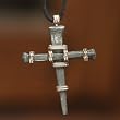 Fully Adjustable Rugged Pewter Christian Nail Cross Necklace