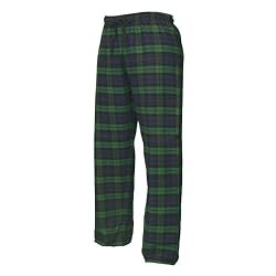 Blackwatch tartan plaid check tie cord flannel cotton pants for lounging, sleep, sports. Unisex relaxed fit