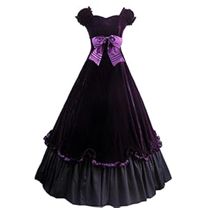 Women Short Sleeves Bowknot Bandage Purple Fancy Dress Medium,purple and Black