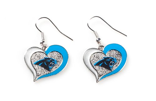 Carolina Panthers NFL Sports Team Logo Swirl Heart Shape French Hook Style Charm Dangle Earring Set