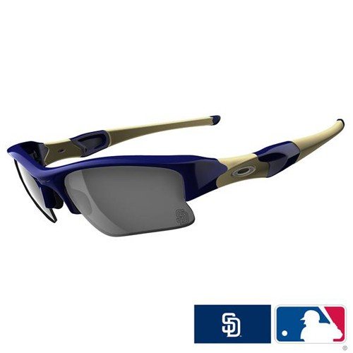 Oakley Men's Flak Jacket XLJ San Diego Padres Sunglasses,Blue and Khaki Frame/Black Lens,one size