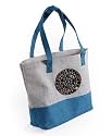 Grehom Shoulder Bag-Blue Button; Beautiful, Everyday Jute Bag embellished with Coloured Stones; Made of eco-friendly Hessian; Size 40x30cm ; Beautiful Christmas Gift