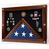 Military Award Shadow Box with Display Case for Memorial Flag - Red Felt Selected