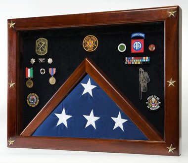 Military Medal Shadow Box with Display Case for Memorial Flag - Black Felt Selected