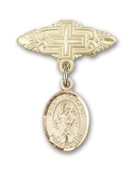 Gold Filled Baby Badge with St. Nicholas Charm and Badge Pin with Cross