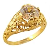 14k Yellow Gold Antique Style Filigree 1.00ct Moissanite Ring