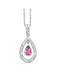 Twin Pear Shaped Diamond Pendant In 18K White Gold With A 0.60 ct. Genuine Pink Tourmaline Center Stone.