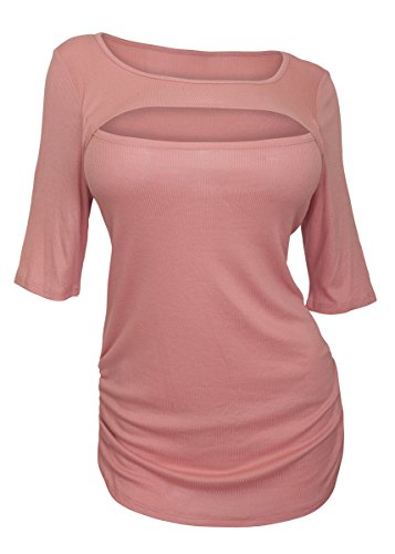 eVogues Plus Size Crew Neck Keyhole Top