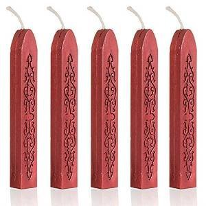 Pack of 5 Classic Cord Wick Vintage Sealing Wax Stamp Stick Initial Letter Wedding (Wine Red)