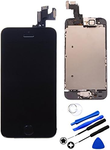 Repair Cracked iPhone 5S/SE LCD Display Screen Touch Digitizer Full Assembly Replacement With Home Button Without Finger Scan, Front Camera, Ear Speaker, Repair Tools, Black