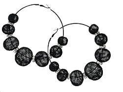BIG BIG BIG "Basketball Wives" Black Mesh Hoop Earrings with Crystal Rondelles - 3.75" Drop