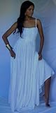 WHITE DRESS SPAGHETTI RUFFLED MAXI HIPPY FITS - M L 1X 2X - V746S