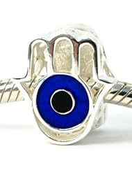 .925 Sterling Silver " Hamsa w/ Blue Eye " Charm Compatible with Pandora Chamilia Kay Troll Bracelet