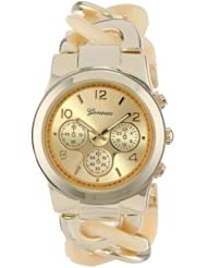 Geneva Womens 2379-gold/horn-GEN Oversized Interlocked Chain Band Watch
