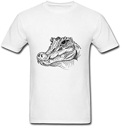 WLKHK Caiman Animal Head Drawing Mens O Neck Cotton T Shirt White