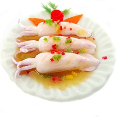 Kantiya Miniatures Dollhouse Barbie Food : Realistic Thai Food Collection : Steamed Squid with Lime Garlic and Chilli Sauce , 1.6 Inch